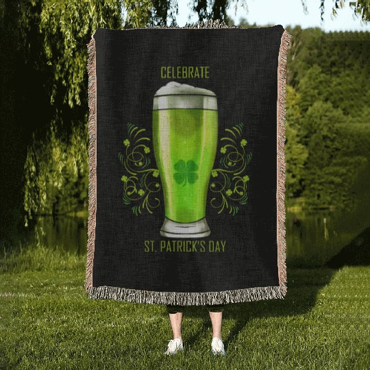 Glass Of Green Beer To Celebrate St Patricks Day Woven Blankets