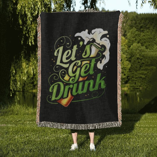 Lets Get Drunk With Beer On St Patricks Day Woven Blankets