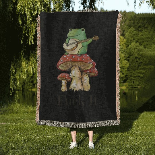 Cottagecore Toad Playing Guitar Woven Blankets