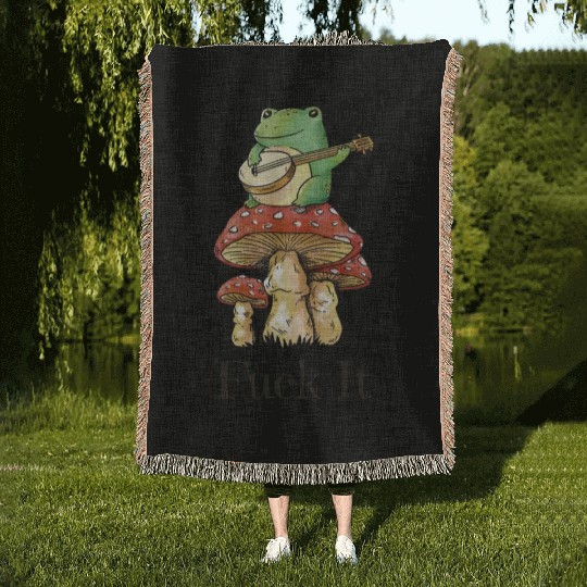 Cottagecore Toad Playing Guitar Woven Blankets