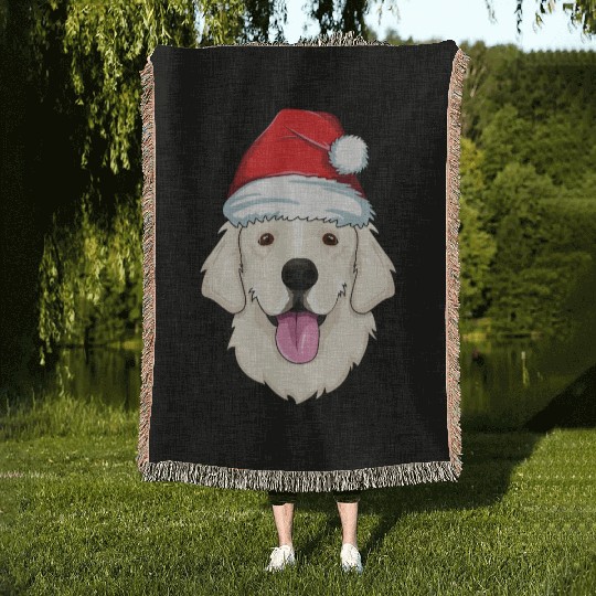 Blond Golden Retriever Santa Hat Cute Christmas Woven Blankets