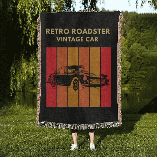 Retro Roadster Vintage Car Woven Blankets