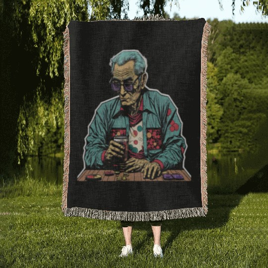 Cool Poker Fans Retro Comic Style Poker Player Woven Blankets