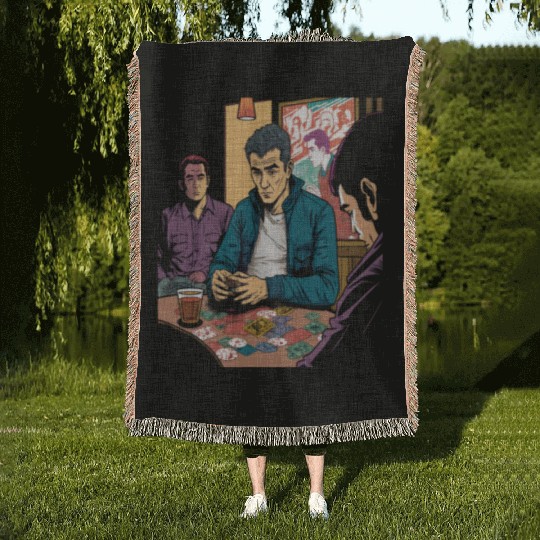 Cool Poker Fans Retro Comic Style Poker Player Woven Blankets