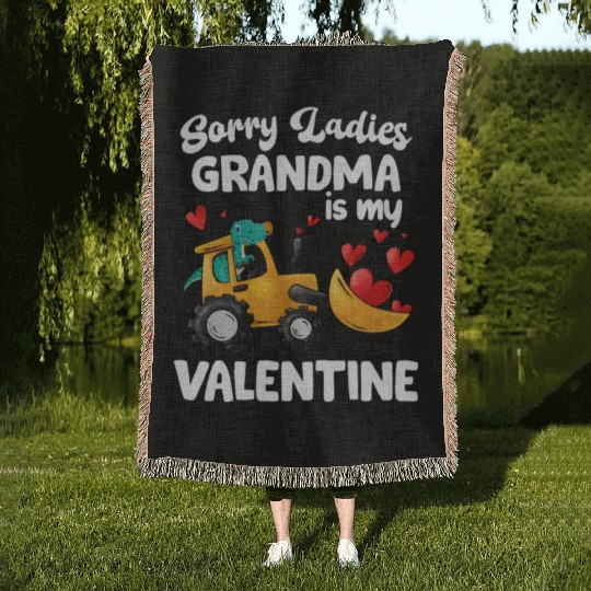 Grandma Is My Valentine Trex Dinosaur Construction Woven Blankets