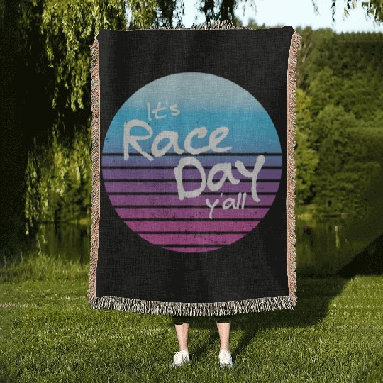 Its Race Day Y'all Retro Motorsports Racing Quote Woven Blankets