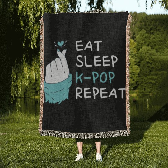 Eat Sleep Kpop Repeat Finger Heart Korean Pop Musi Woven Blankets