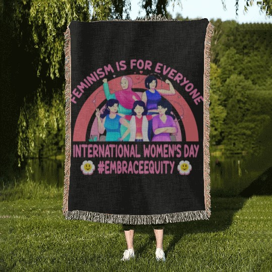 International Women's Day Embrace Equity Feminism Woven Blankets