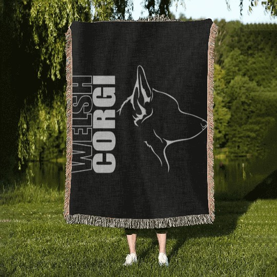 Funny Welsh Corgi Profile dog mom Woven Blankets