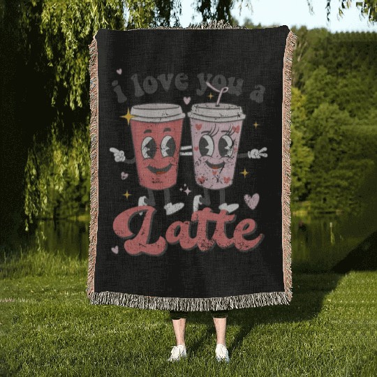 I Love You A Latte Groovy Valentines Day Coffee Woven Blankets