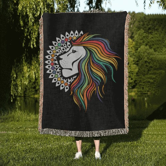 Rainbow Lion Leo Astronomy Zodiac Sign LGBT Woven Blankets