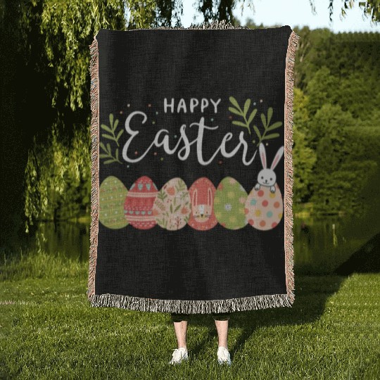 Happy Easter Spring Flowers Bunny Rabbit Egg Hunt Woven Blankets