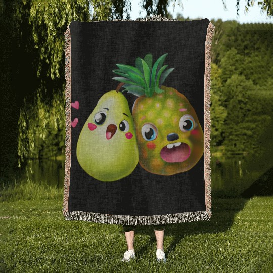 Pineapple pear love - cute fruit design Woven Blankets