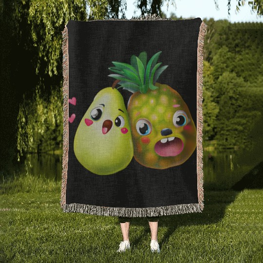 Pineapple pear love - cute fruit design Woven Blankets