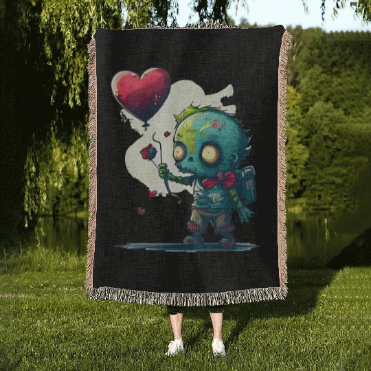 Cute Zombie Lost Heart Ballon Woven Blankets