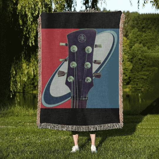 Red White Blue Rock and Roll Themed Guitar Woven Blankets