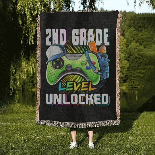 2nd Grade Level Unlocked Video Game Back to School Woven Blankets