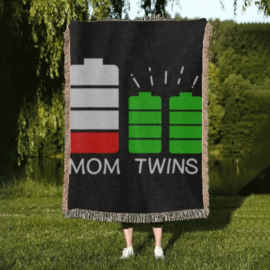 Twin Mom Low Battery Tired Mom Of Twins Woven Blankets