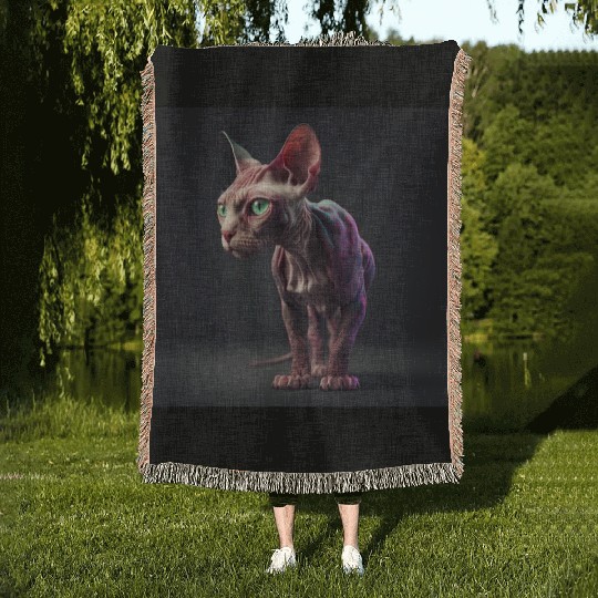 Canadian Sphynx cat with transparent skin Woven Blankets