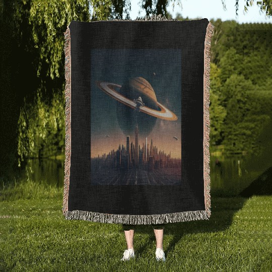 Solar system planet Saturn galaxy Woven Blankets