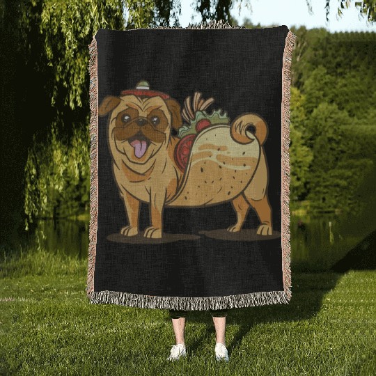 Mexican pug Woven Blankets