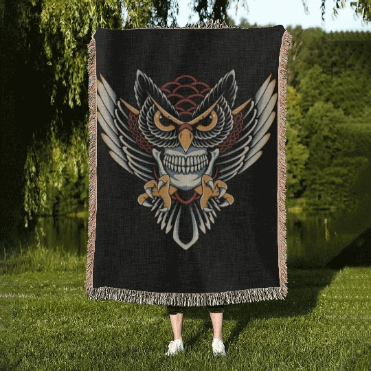 Owl Skull Woven Blankets
