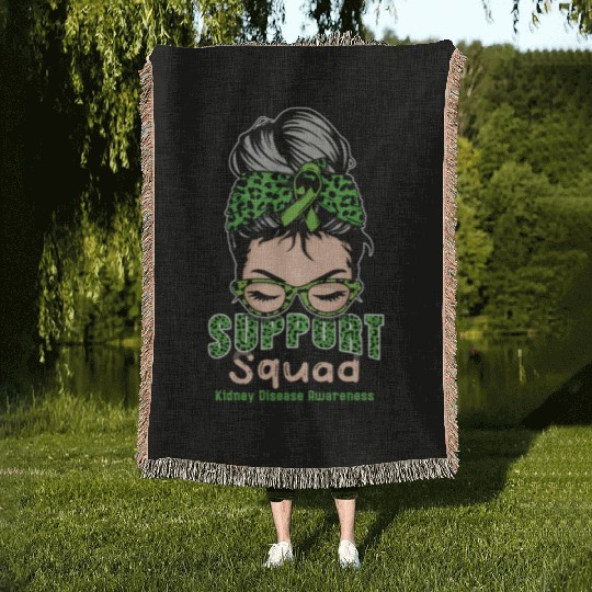 Support Squad Green Kidney Disease Awareness Month Woven Blankets