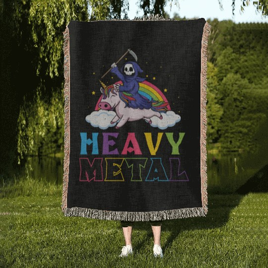 Metal Heavy Music Unicorn Skeleton Grim Rock Heavy Woven Blankets