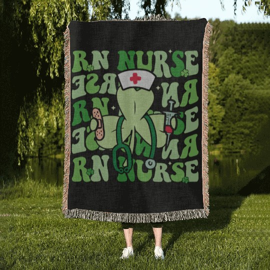 Groovy Registered Nurse Funny Shamrock Woven Blankets