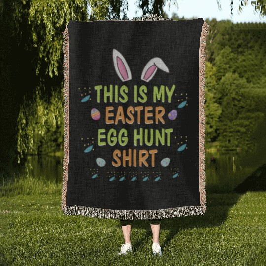 This Is My Easter Egg Hunt Funny Rabbit Face Squad Woven Blankets