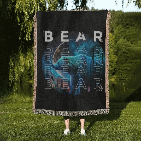 Midnight Roar: A Bear's Lunar Adventure Woven Blankets
