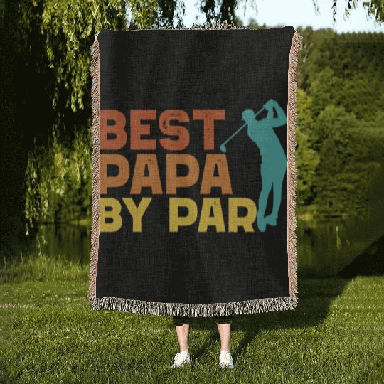 Best Papa By Par Men's Golf Gift Father's Day Papa Woven Blankets