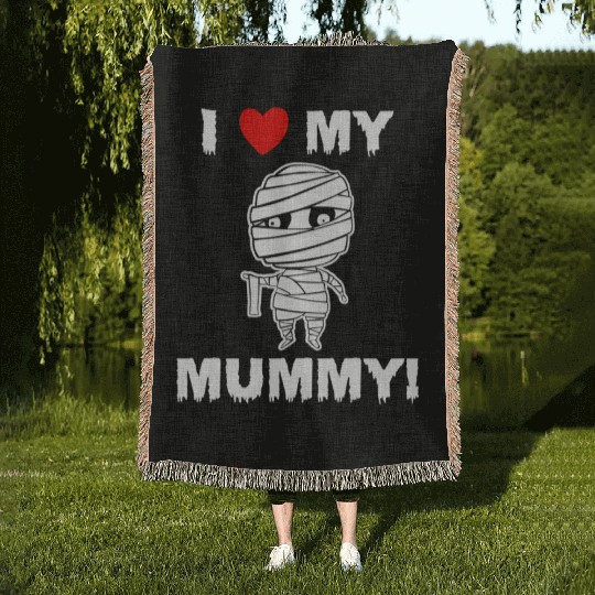 Kids Cute I Love My Mummy Funny Halloween graphic Woven Blankets