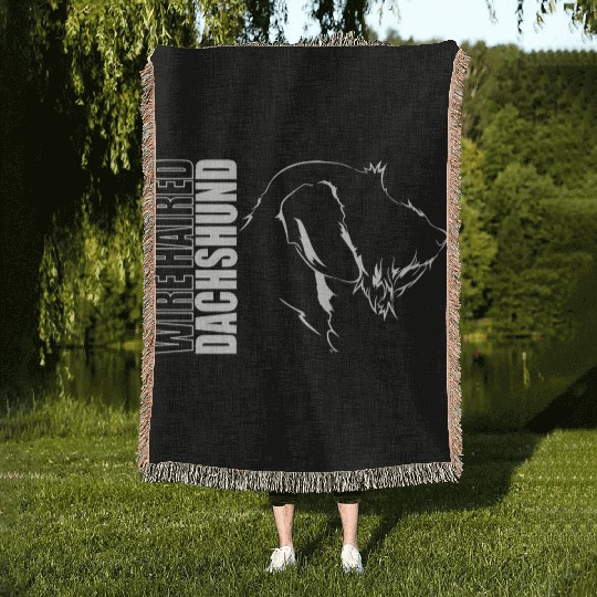 Funny Wire Haired Dachshund Profile dog mom Woven Blankets