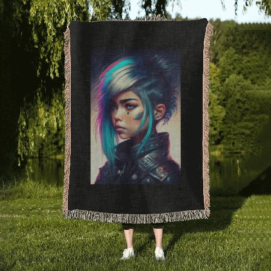 Tokyo Nightclub Punk Girl Woven Blankets