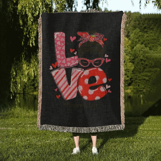 ove Messy Bun Daycare Teacher Valentines Day Woven Blankets