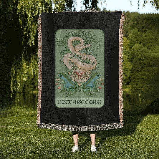 Tarot Card Goblincore Snake Cottagecore Frog Aesth Woven Blankets