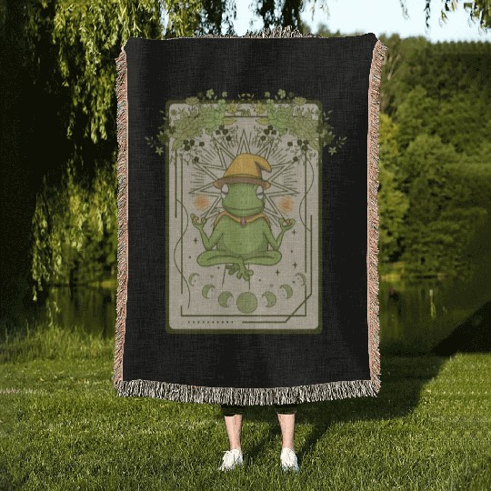 Dark Cottagecore Wizard Frog Goblincore Aesthetic Woven Blankets