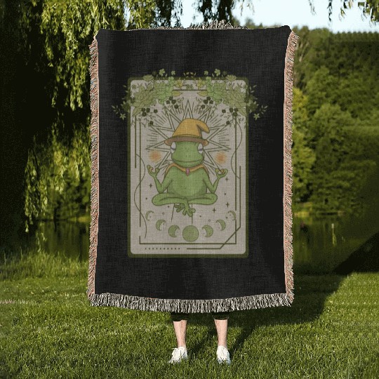 Dark Cottagecore Wizard Frog Goblincore Aesthetic Woven Blankets