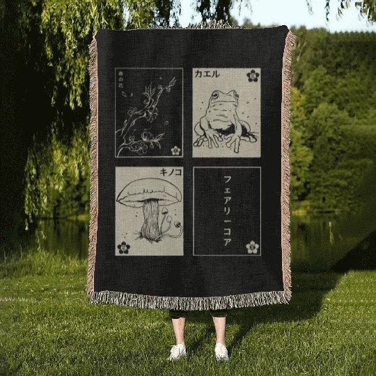 Cottagecore Tarot Cards Fungi Frog Goblincore Woven Blankets