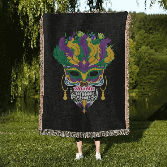 Mardi Gras Costume Dia De Los Muertos Flower Sugar Woven Blankets