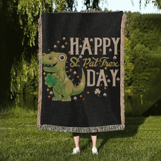 Irish Trex Dino St Patricks Day Kids Toddler Boys Woven Blankets