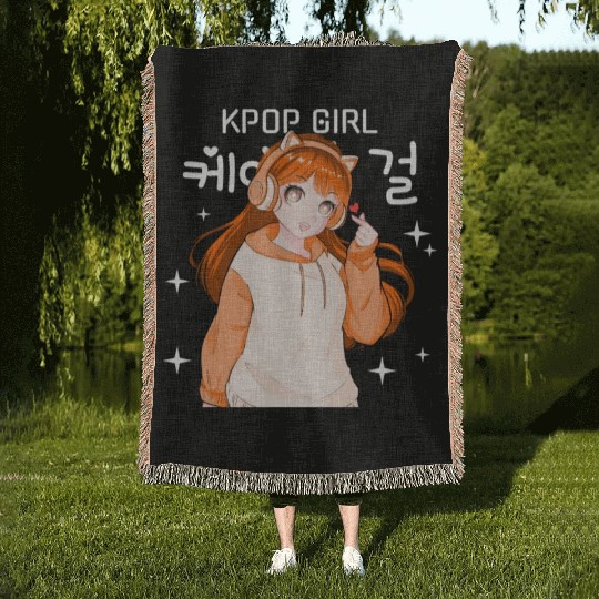 Anime Girl KPop Finger Heart Korean Hangul KDrama Woven Blankets