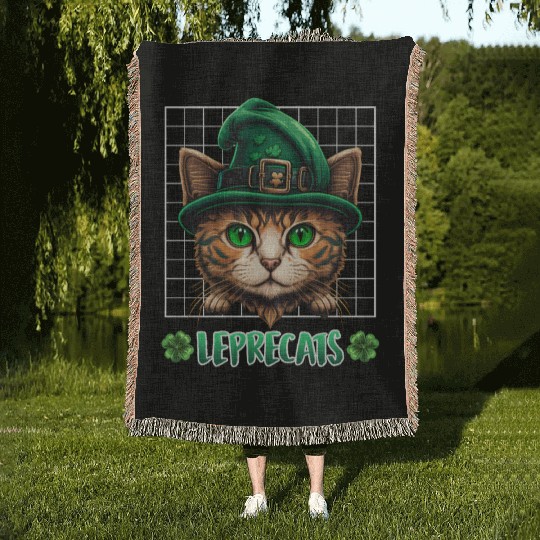 St. Patrick's Day cats leprecats kittens Woven Blankets