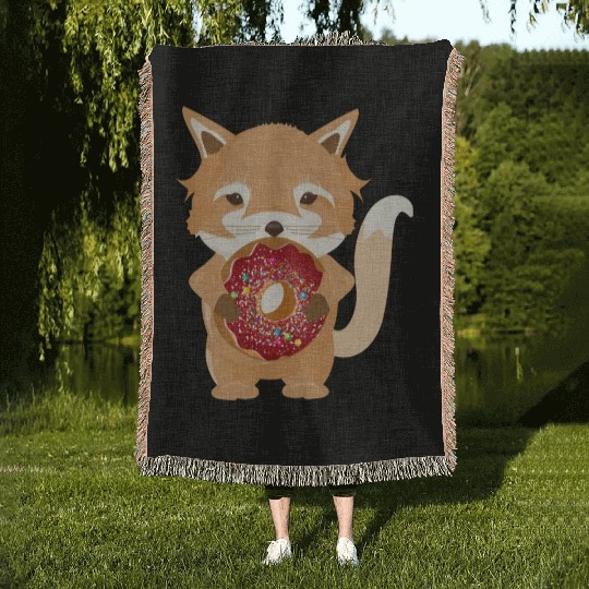magical little fox with delicious donut Woven Blankets