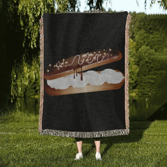 Illustration of a stuffed eclair with cream Woven Blankets