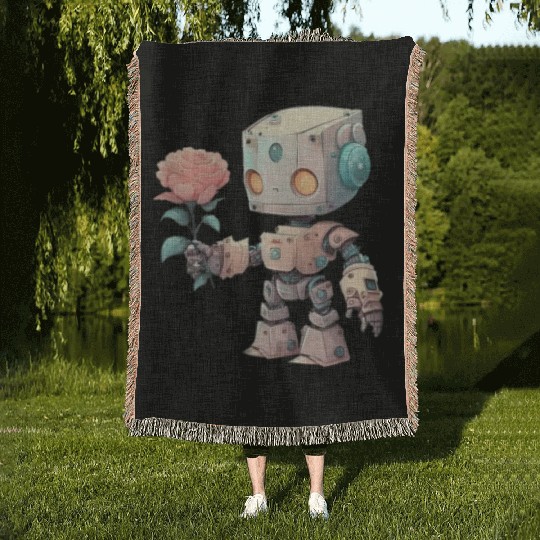 Romantic Robot Gives Away Rose Woven Blankets