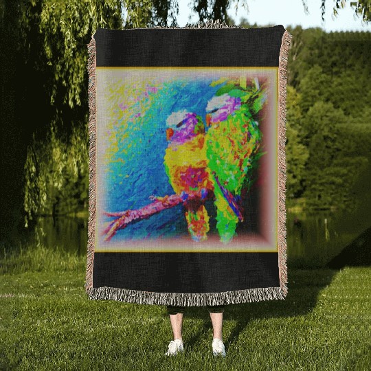 A Vibrant and Joyful Rainbow Birds. Buy Now Woven Blankets