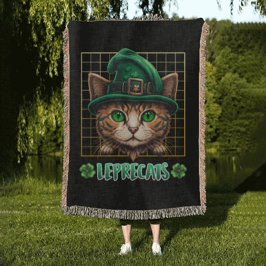 St. Patrick's Day cats leprecats kittens Woven Blankets