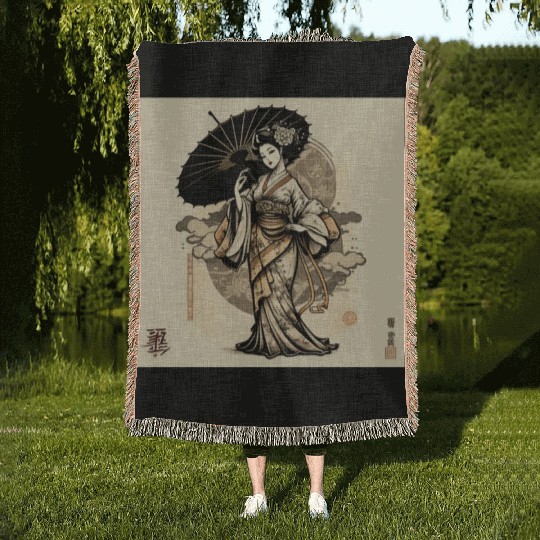 Japanese Kimono girl Woven Blankets